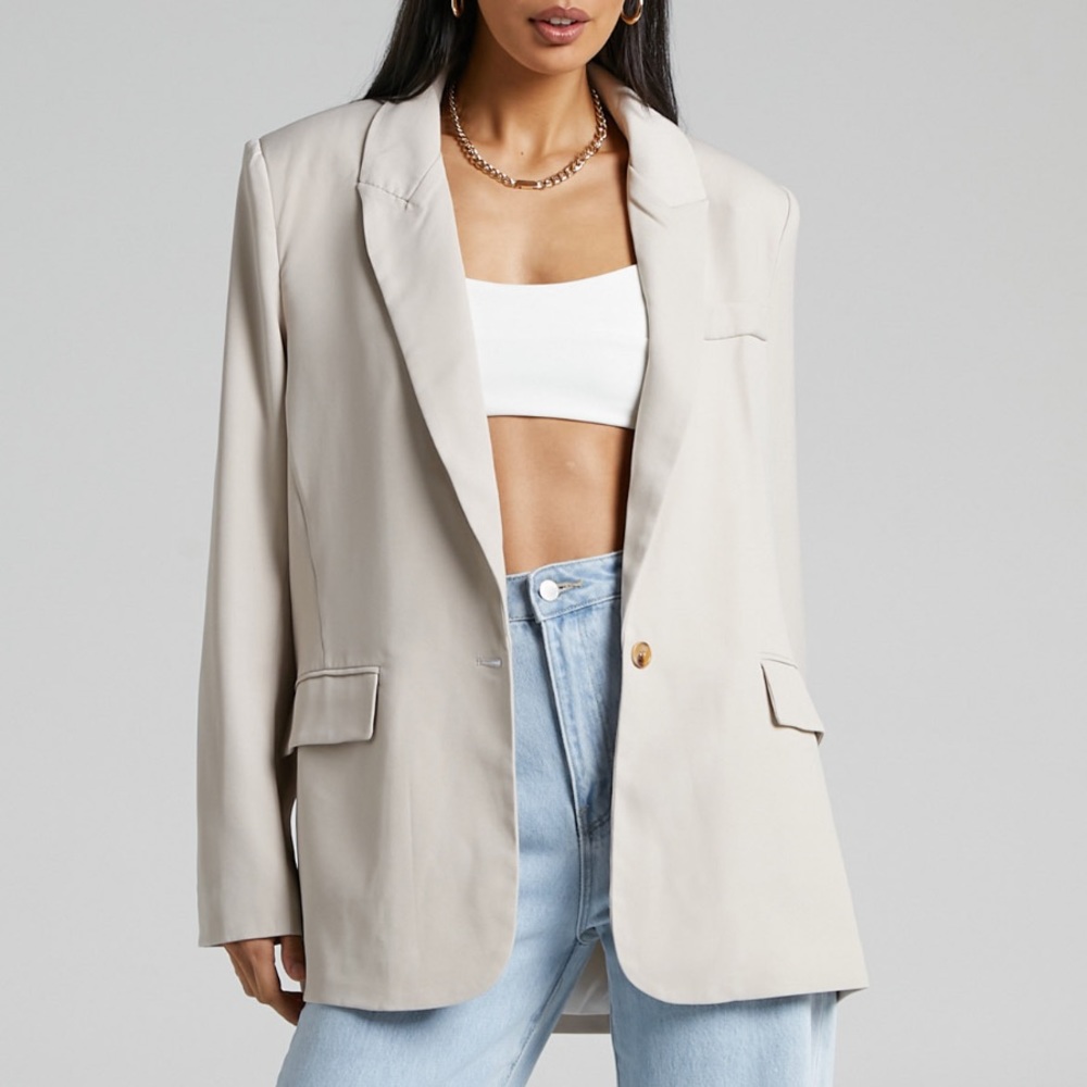 Showpo Caralina Oversized Blazer Stone Size US 4